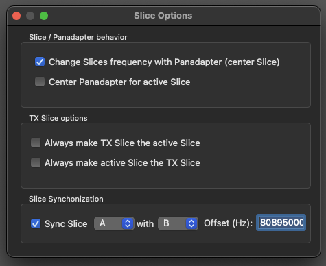 Slice configuration on the FlexRadio