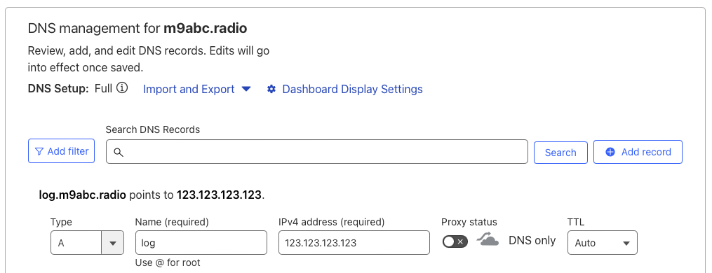 Configuration of DNS in Cloudflare
